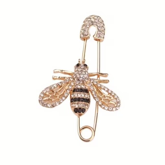 🌺 🌺 🌺Vintage Honeybee Safety Pin Brooch with Sparkling Accents - Picture 3 of 4